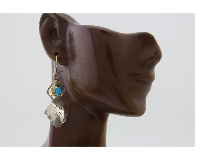 Navajo Dangle Earrings 925 Silver Natural Turquoise Artist Signed T C.80's