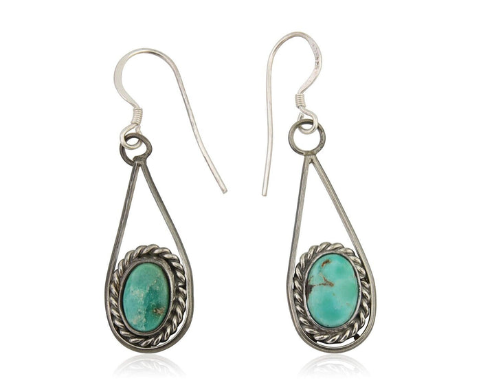Navajo Dangle Earrings 925 Silver Natural Turquoise Native American Artist C.80s