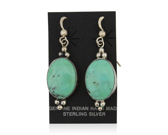 Navajo Dangle Earrings 925 Silver Natural Turquoise Native American Artist C80s
