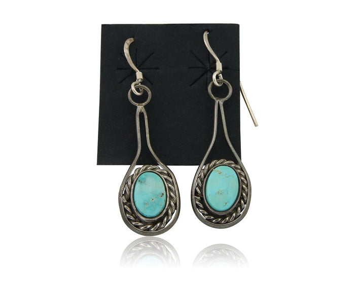 Navajo Dangle Earrings 925 Silver Natural Turquoise Native American Artist C.80s