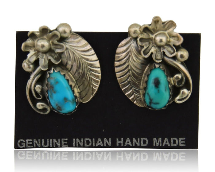 Navajo Dangle Earrings 925 Silver Natural Turquoise Native American Artist C80s