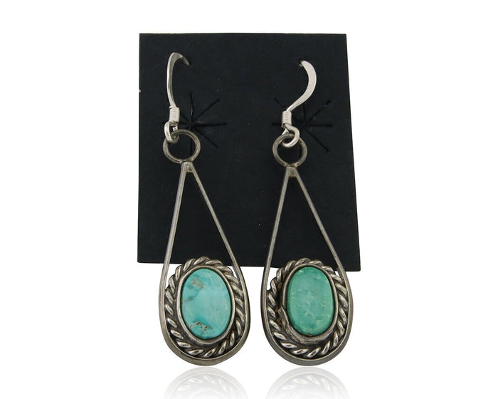 Navajo Dangle Earrings 925 Silver Natural Turquoise Native American Artist C.80s