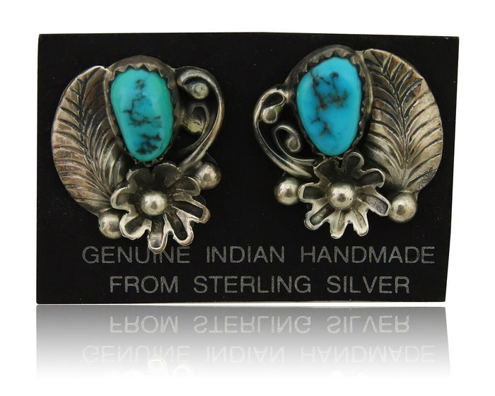 Navajo Dangle Earrings 925 Silver Natural Turquoise Native American Artist C80s