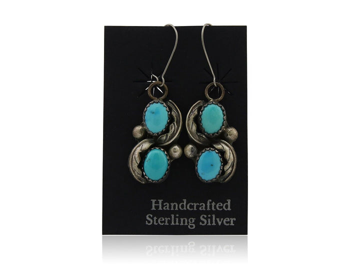 Navajo Dangle Earrings 925 Silver Natural Turquoise Native American Artist C80s