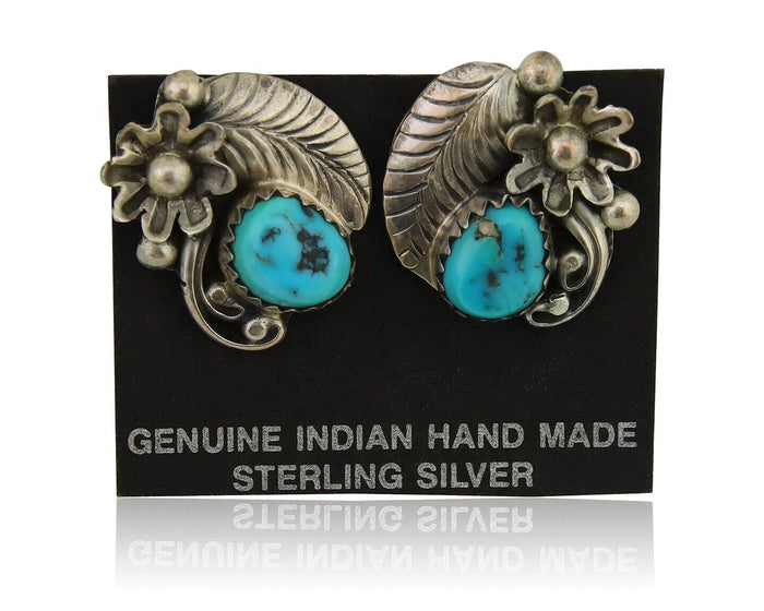 Navajo Dangle Earrings 925 Silver Natural Turquoise Native American Artist C80s