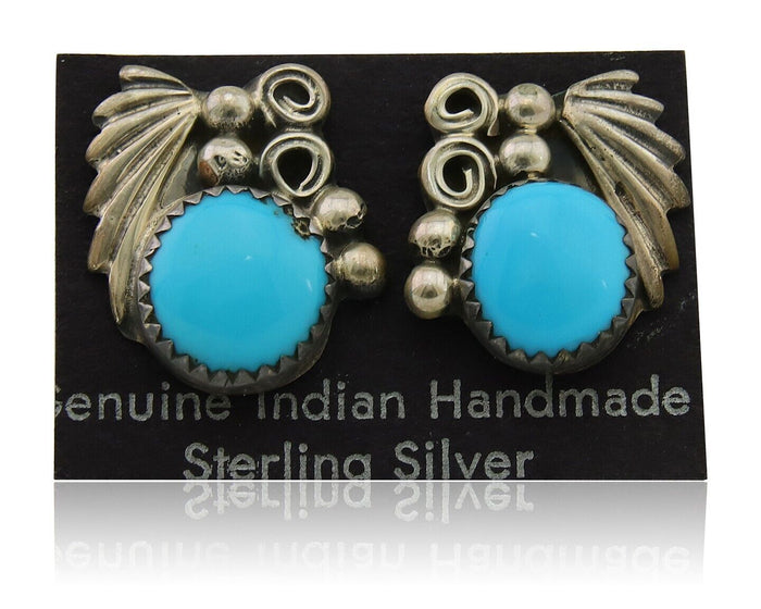 Navajo Dangle Earrings 925 Silver Natural Turquoise Native American Artist C80s