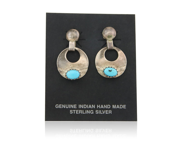 Navajo Dangle Earrings 925 Silver Natural Turquoise Native American Artist C80s