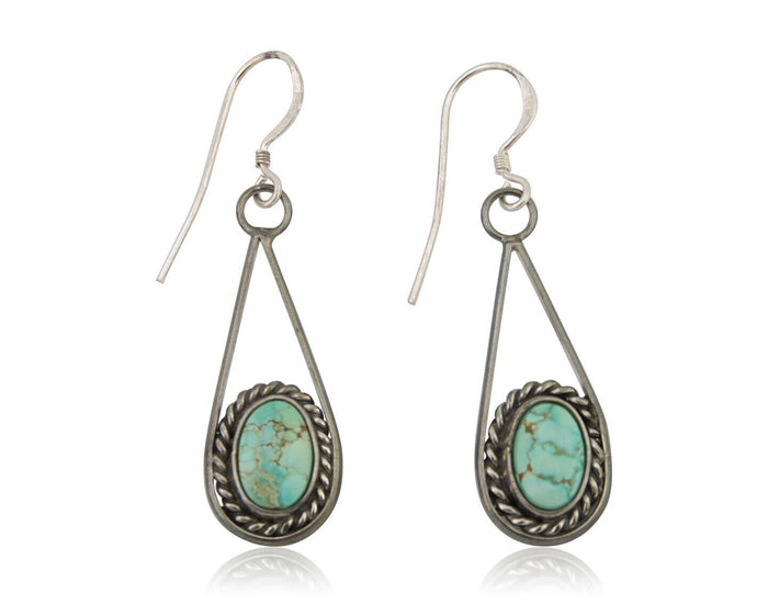 Navajo Dangle Earrings 925 Silver Natural Turquoise Native American Artist C.80s