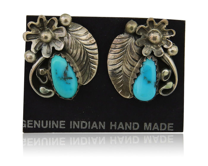 Navajo Dangle Earrings 925 Silver Natural Turquoise Native American Artist C80s