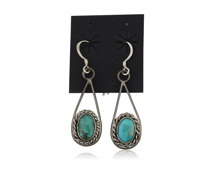 Navajo Dangle Earrings 925 Silver Natural Turquoise Native American Artist C.80s