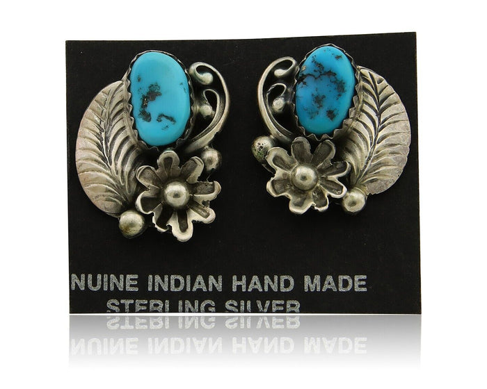 Navajo Dangle Earrings 925 Silver Natural Turquoise Native American Artist C80s