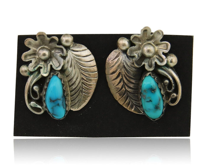 Navajo Dangle Earrings 925 Silver Natural Turquoise Native American Artist C80s
