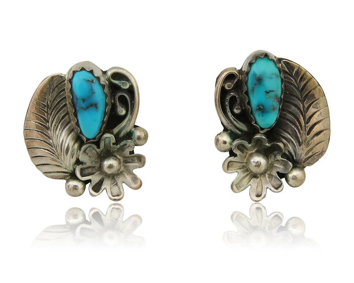 Navajo Dangle Earrings 925 Silver Natural Turquoise Native American Artist C80s