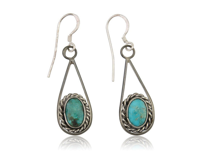 Navajo Dangle Earrings 925 Silver Natural Turquoise Native American Artist C.80s
