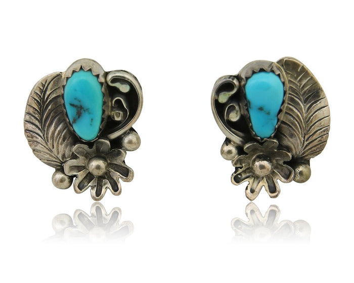 Navajo Dangle Earrings 925 Silver Natural Turquoise Native American Artist C80s