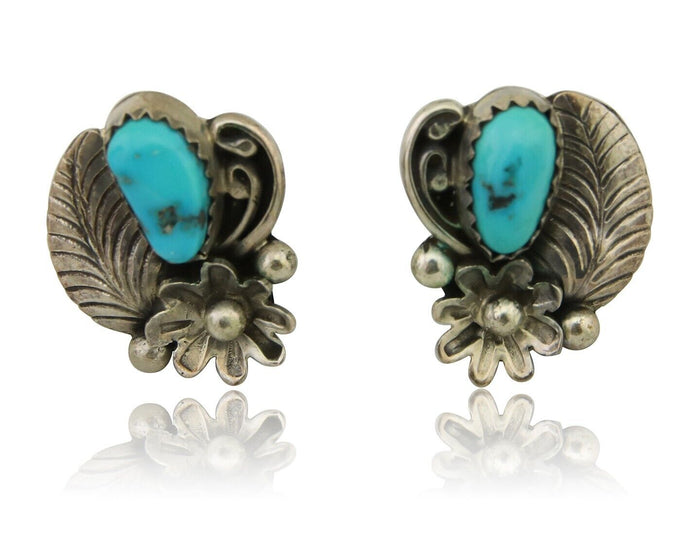 Navajo Dangle Earrings 925 Silver Natural Turquoise Native American Artist C80s