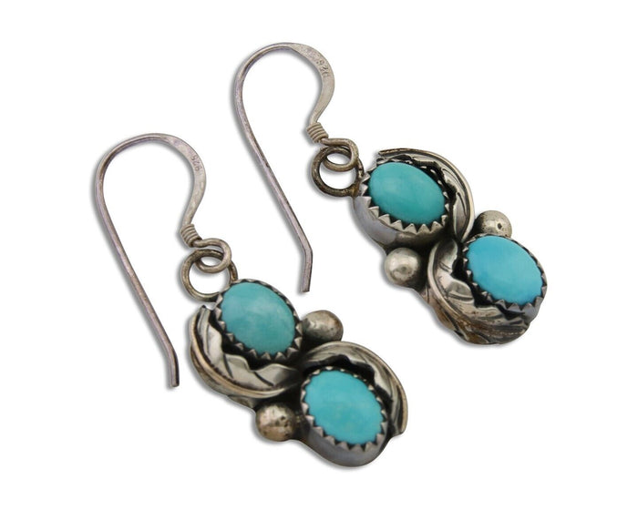 Navajo Dangle Earrings 925 Silver Natural Turquoise Native American Artist C80s