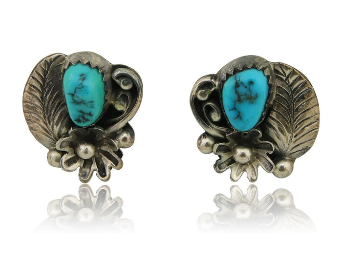 Navajo Dangle Earrings 925 Silver Natural Turquoise Native American Artist C80s