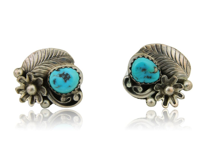Navajo Dangle Earrings 925 Silver Natural Turquoise Native American Artist C80s