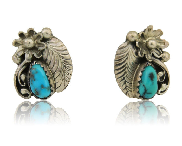 Navajo Dangle Earrings 925 Silver Natural Turquoise Native American Artist C80s
