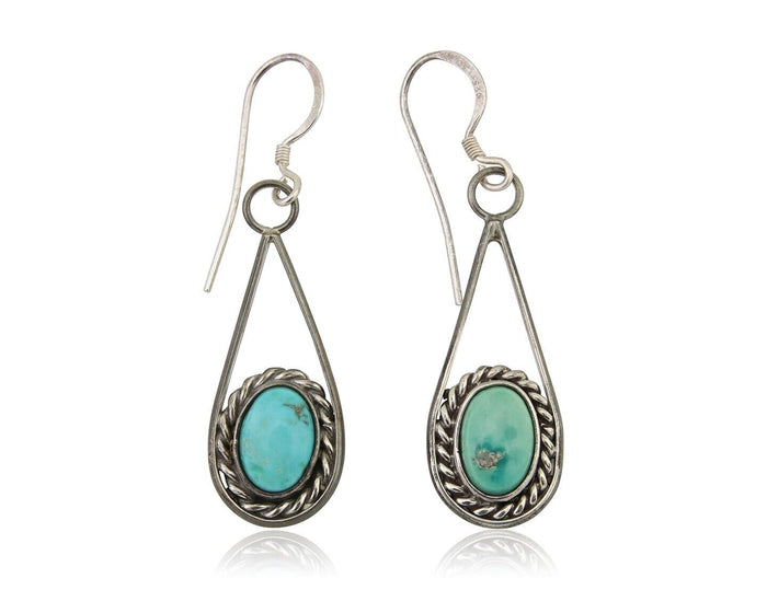 Navajo Dangle Earrings 925 Silver Natural Turquoise Native American Artist C.80s