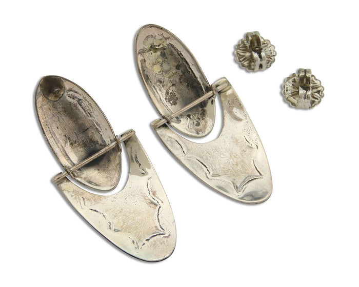Navajo Dangle Earrings 925 Silver Natural Turquoise Native American Artist C80s