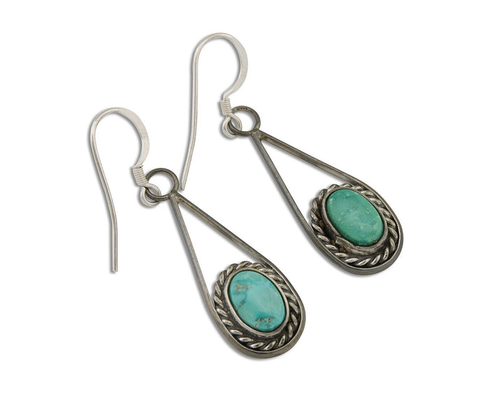 Navajo Dangle Earrings 925 Silver Natural Turquoise Native American Artist C.80s