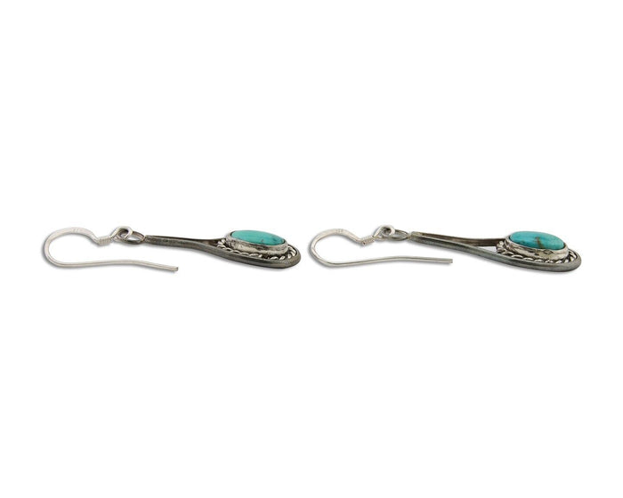 Navajo Dangle Earrings 925 Silver Natural Turquoise Native American Artist C.80s