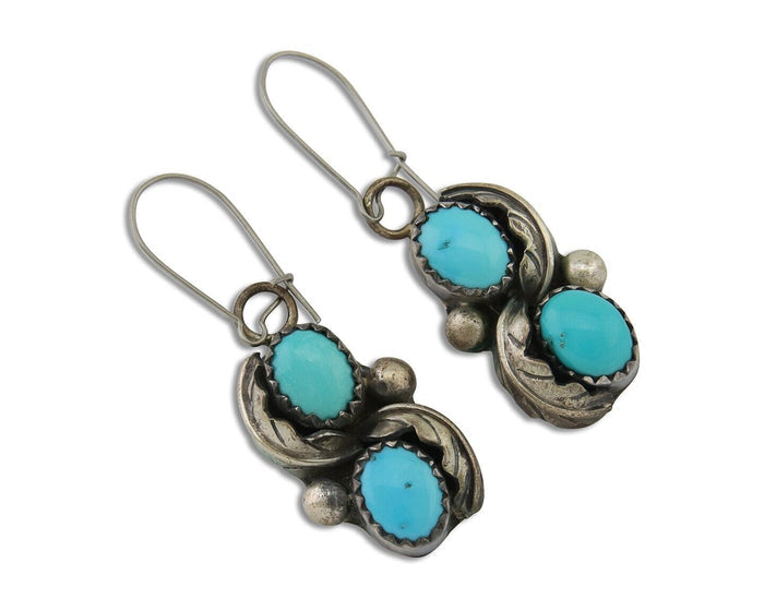 Navajo Dangle Earrings 925 Silver Natural Turquoise Native American Artist C80s