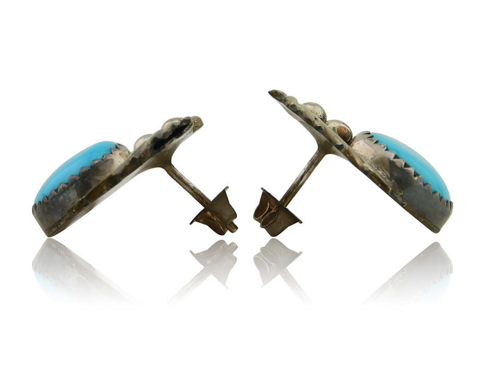 Navajo Dangle Earrings 925 Silver Natural Turquoise Native American Artist C80s