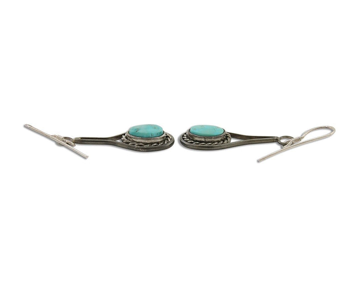 Navajo Dangle Earrings 925 Silver Natural Turquoise Native American Artist C.80s