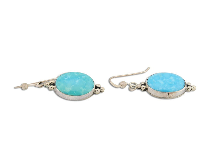 Navajo Dangle Earrings 925 Silver Natural Turquoise Native American Artist C80s
