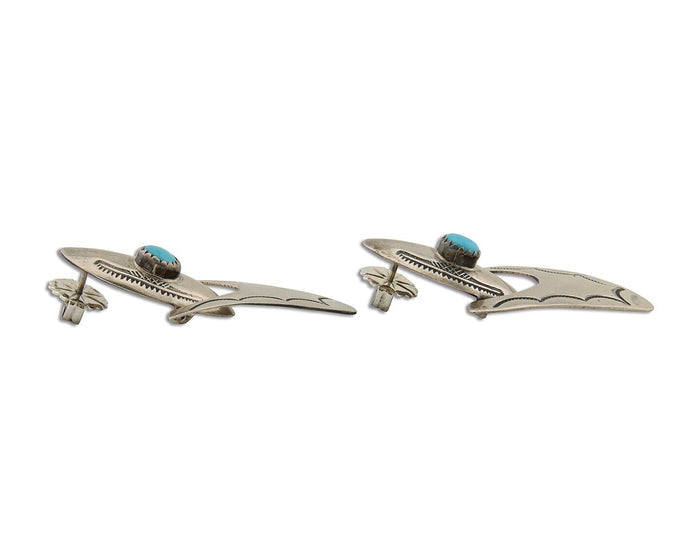 Navajo Dangle Earrings 925 Silver Natural Turquoise Native American Artist C80s