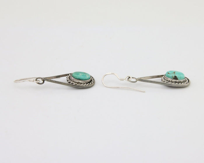 Navajo Dangle Earrings 925 Silver Natural Turquoise Native American Artist C.80s