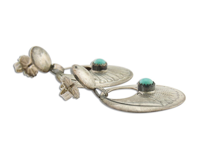 Navajo Dangle Earrings 925 Silver Natural Turquoise Native American Artist C80s