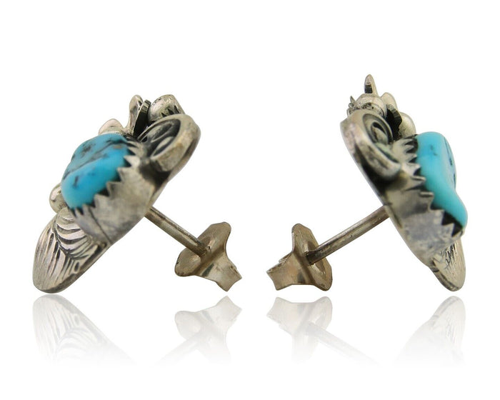 Navajo Dangle Earrings 925 Silver Natural Turquoise Native American Artist C80s