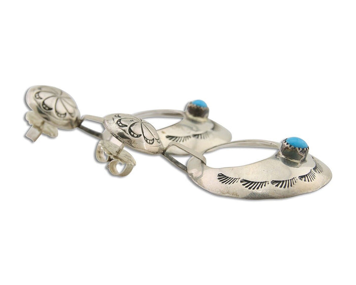 Navajo Dangle Earrings 925 Silver Natural Turquoise Native American Artist C80s