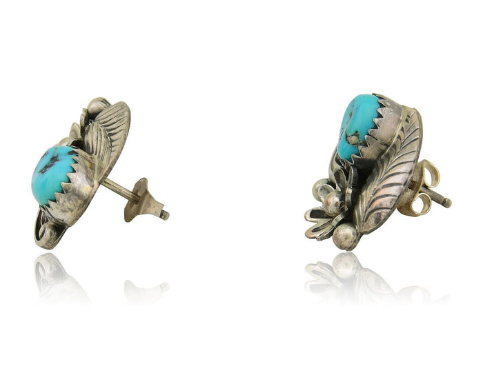 Navajo Dangle Earrings 925 Silver Natural Turquoise Native American Artist C80s
