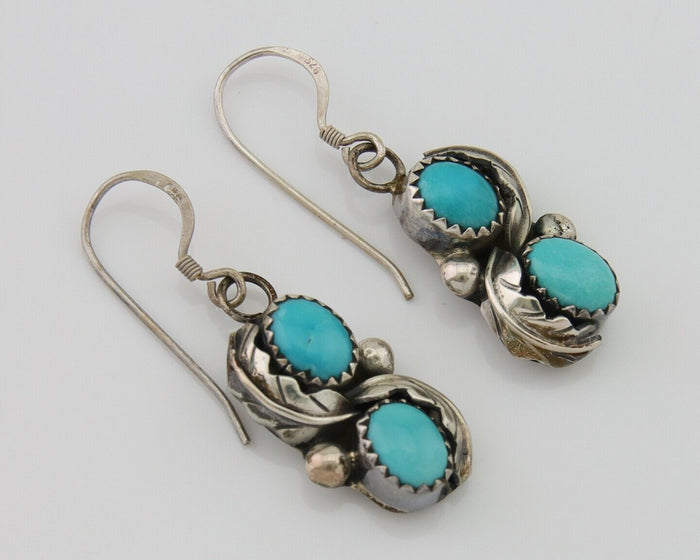 Navajo Dangle Earrings 925 Silver Natural Turquoise Native American Artist C80s