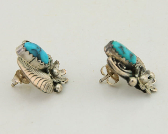 Navajo Dangle Earrings 925 Silver Natural Turquoise Native American Artist C80s