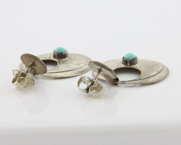 Navajo Dangle Earrings 925 Silver Natural Turquoise Native American Artist C80s