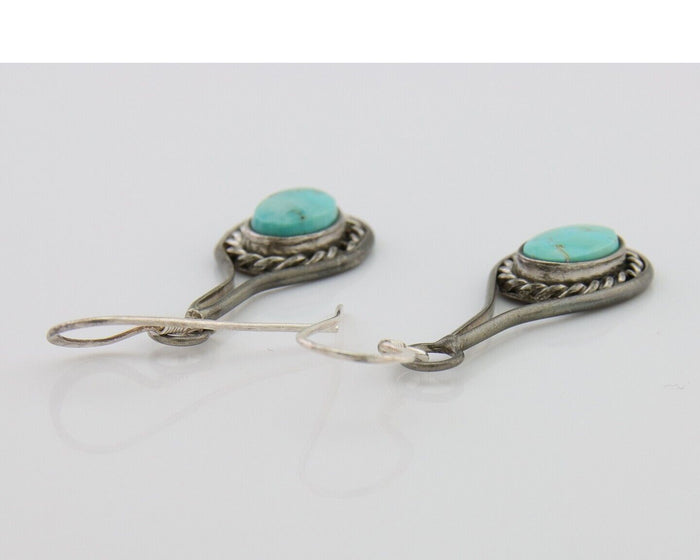 Navajo Dangle Earrings 925 Silver Natural Turquoise Native American Artist C.80s
