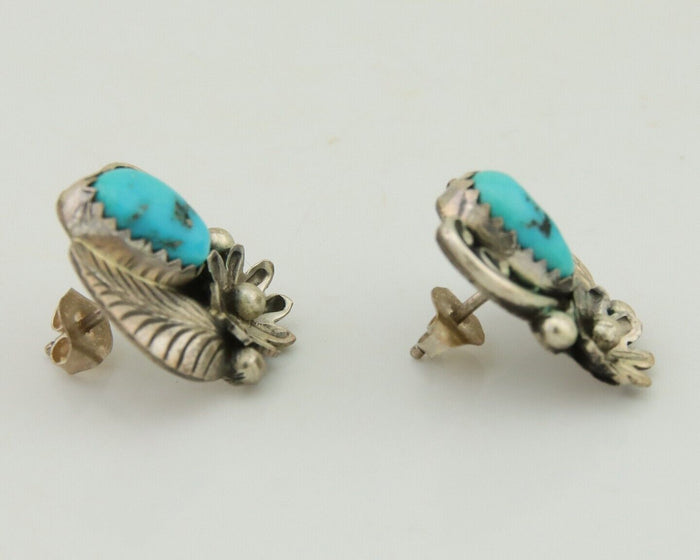 Navajo Dangle Earrings 925 Silver Natural Turquoise Native American Artist C80s