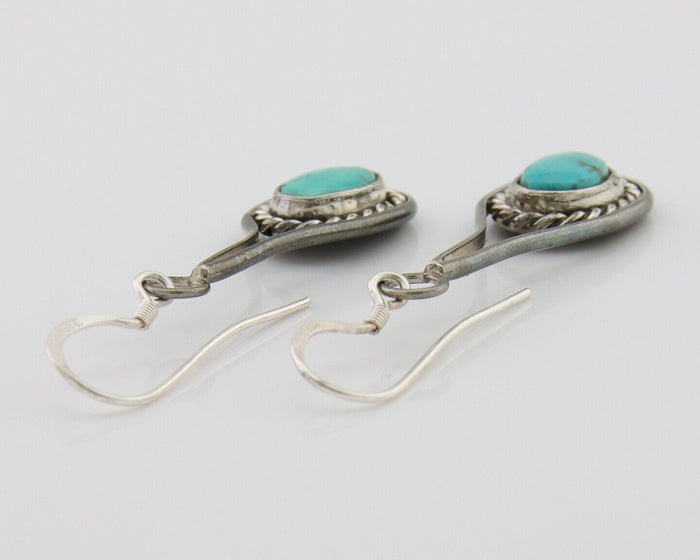 Navajo Dangle Earrings 925 Silver Natural Turquoise Native American Artist C.80s