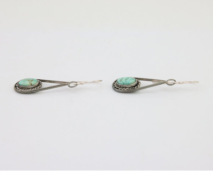 Navajo Dangle Earrings 925 Silver Natural Turquoise Native American Artist C.80s