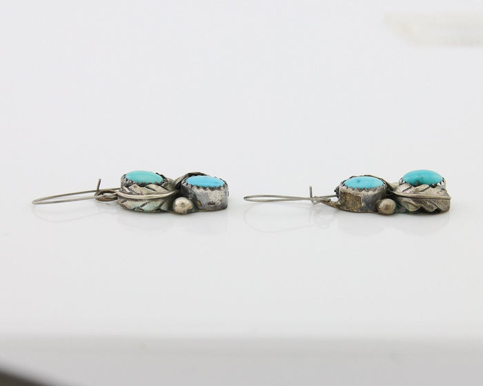 Navajo Dangle Earrings 925 Silver Natural Turquoise Native American Artist C80s