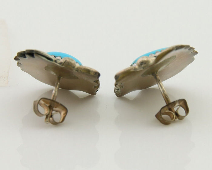 Navajo Dangle Earrings 925 Silver Natural Turquoise Native American Artist C80s