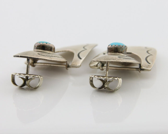 Navajo Dangle Earrings 925 Silver Natural Turquoise Native American Artist C80s