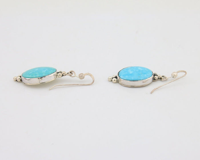 Navajo Dangle Earrings 925 Silver Natural Turquoise Native American Artist C80s