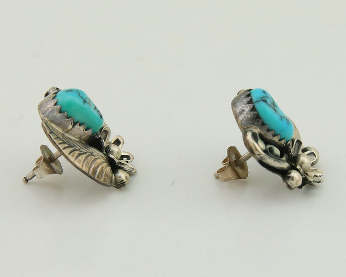 Navajo Dangle Earrings 925 Silver Natural Turquoise Native American Artist C80s